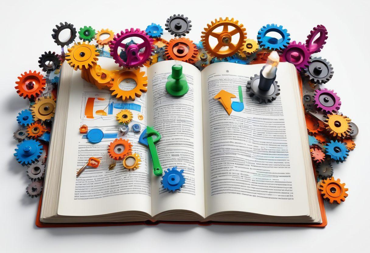 A collage showcasing essential resources for institutions, featuring a large open book, digital devices, and diverse individuals brainstorming together. Include elements like a checklist, light bulbs representing ideas, and gears symbolizing machinery and systems. The background should be colorful and energetic to suggest collaboration and growth. super-realistic. vibrant colors. white background.