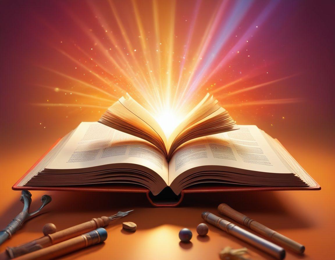 A stylized open book radiating beams of light symbolizing knowledge, surrounded by diverse resources like tools, icons of various associations, and supportive hands reaching out. The background features a gradient of warm colors suggesting enlightenment and community. super-realistic. vibrant colors. 3D.